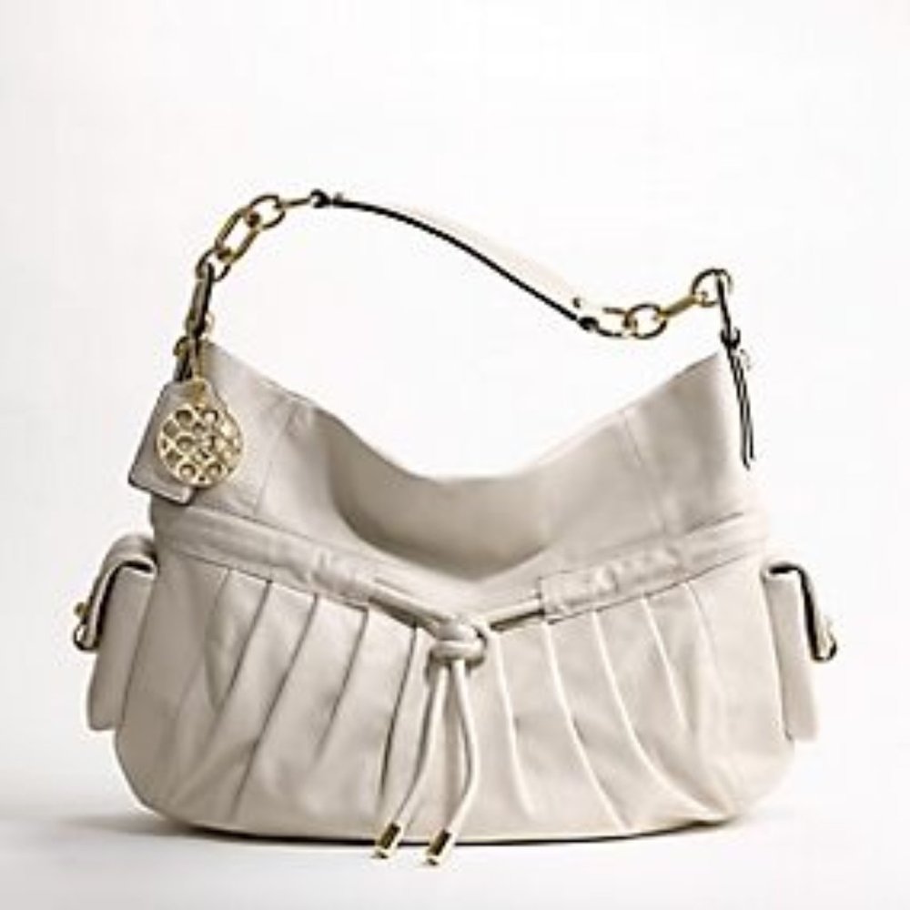 Coach Kristin Rouched Drawstring Hobo Bag in Chalk